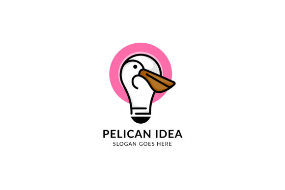 Pelican Idea Logo: Lightbulb Bird Design
