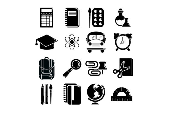 School Education Icons Set, Simple Style