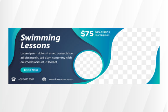 Swimming Lessons Horizontal Banner Blue