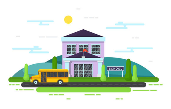 Visualizing Learning: The Power of School Education Building Bus Outdoor Illustrations